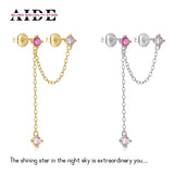 S925 Double Pierced Chains Tassel Diamond Stud Earrings