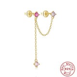 S925 Double Pierced Chains Tassel Diamond Stud Earrings