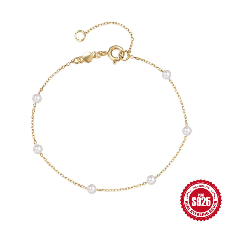 S925 Sterling Silver Pearl Bracelet Chains for Women