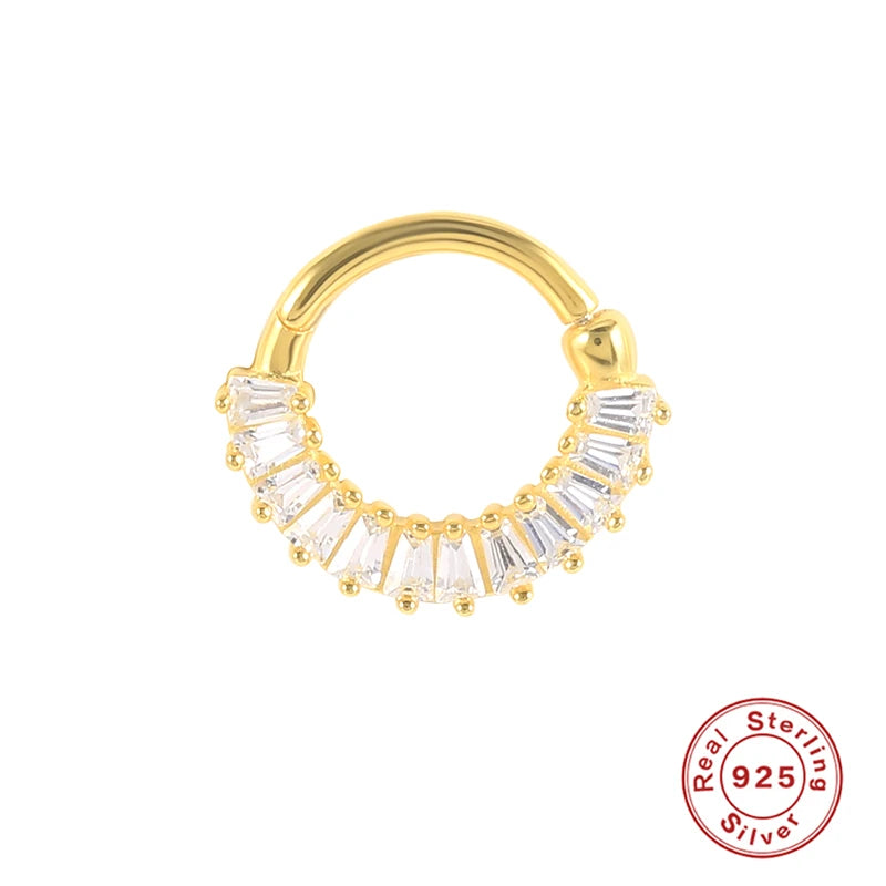 925 Silver Nose Hoop Nose Ring CZ Crystal Piercing Ear Tragus Cartilage