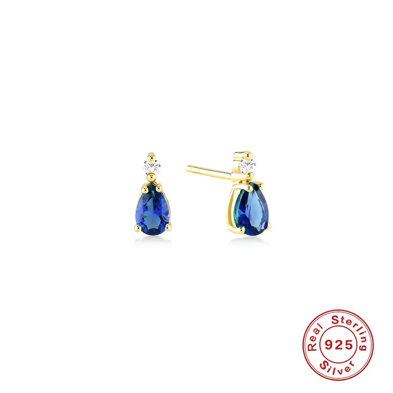 S925 Silver Colorful Water Drop Red Zircon Stud Earrings Piercing Earrings