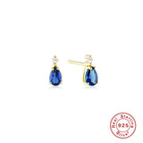 S925 Silver Colorful Water Drop Red Zircon Stud Earrings Piercing Earrings