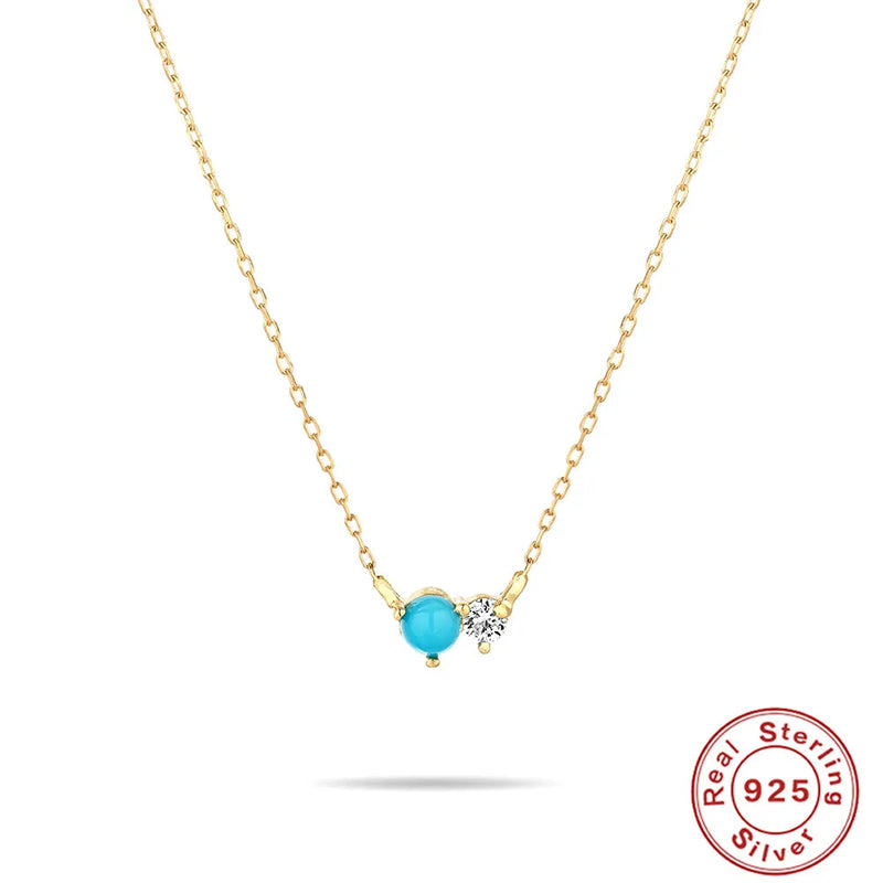 S925 Silver Green Zircon Turquoise Necklace Pendant for Women