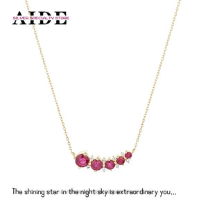 S925 Silver Single Row Rose Red Zircon Necklace Pendant for Women