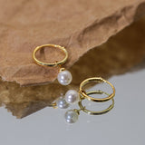 S925 Silver Sterling Pearl Hoop Earrings For Women Fine Jewelry