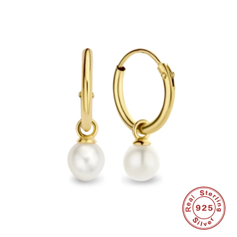 S925 Silver Sterling Pearl Hoop Earrings For Women Fine Jewelry