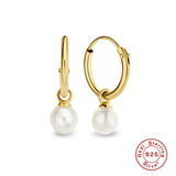 S925 Silver Sterling Pearl Hoop Earrings For Women Fine Jewelry
