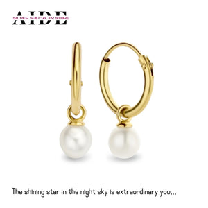 S925 Silver Sterling Pearl Hoop Earrings For Women Fine Jewelry