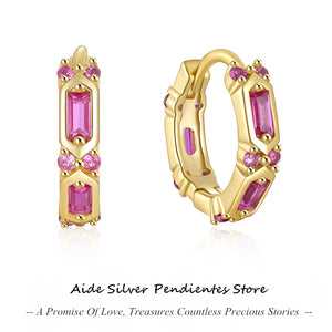925 Silver Rainbow Crystal Hoop Earrings For Women