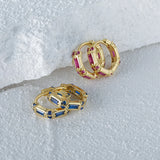 925 Silver Rainbow Crystal Hoop Earrings For Women