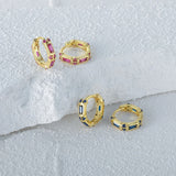 925 Silver Rainbow Crystal Hoop Earrings For Women