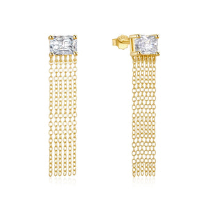 Sterling Silver Chain Tassel Stud Earrings For Women Teens