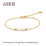 Sterling Silver Pearl Bracelet Chain 18K Beads Bangle