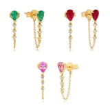 S925 Silver Zircon Tassel Stud Earrings Colorful Drop Jewelry Aretes