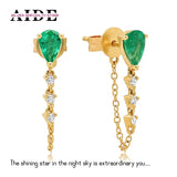S925 Silver Zircon Tassel Stud Earrings Colorful Drop Jewelry Aretes