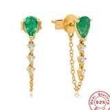 S925 Silver Zircon Tassel Stud Earrings Colorful Drop Jewelry Aretes