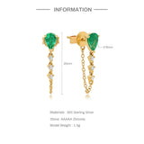 S925 Silver Zircon Tassel Stud Earrings Colorful Drop Jewelry Aretes