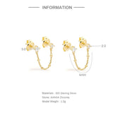 S925 Sterling Silver Tassel Chain CZ Pearl Ear Stud Earring