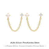 S925 Sterling Silver Tassel Chain CZ Pearl Ear Stud Earring