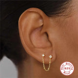 S925 Sterling Silver Tassel Chain CZ Pearl Ear Stud Earring