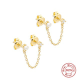 S925 Sterling Silver Tassel Chain CZ Pearl Ear Stud Earring