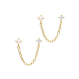 S925 Sterling Silver Tassel Chain CZ Pearl Ear Stud Earring