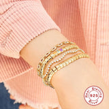 925 Sterling Silver Charm Bracelets Crystal Zircon Adjustable Bangles