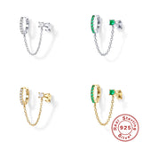 S925 Silver Classic Green Zircon Tassel Earrings
