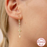 925 Silver Tassel Star Dangle Earrings 18K Plated