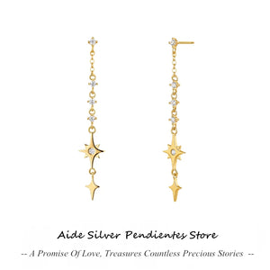 925 Silver Tassel Star Dangle Earrings 18K Plated