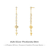 925 Silver Tassel Star Dangle Earrings 18K Plated