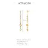 925 Silver Tassel Star Dangle Earrings 18K Plated