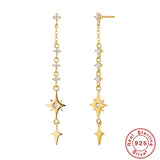 925 Silver Tassel Star Dangle Earrings 18K Plated