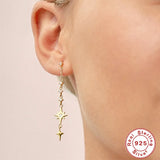 925 Silver Tassel Star Dangle Earrings 18K Plated