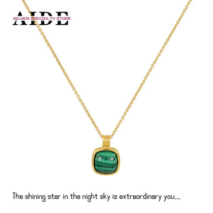 925 Silver Malachite Pendant Necklace 18k Chains Women Gift