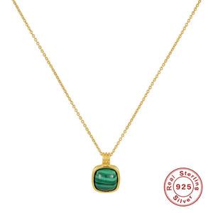 925 Silver Malachite Pendant Necklace 18k Chains Women Gift