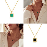 925 Silver Square Gems Pendant Necklace 18k Chain for Women Jewelry