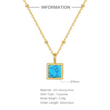 925 Silver Square Gems Pendant Necklace 18k Chain for Women Jewelry