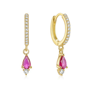 S925 Silver Rose Green Water Drop Zircon Hoop Earrings For Women