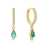 S925 Silver Rose Green Water Drop Zircon Hoop Earrings For Women