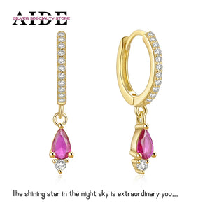 S925 Silver Rose Green Water Drop Zircon Hoop Earrings For Women