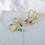S925 Silver Rose Green Water Drop Zircon Hoop Earrings For Women