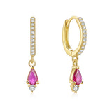 S925 Silver Rose Green Water Drop Zircon Hoop Earrings For Women