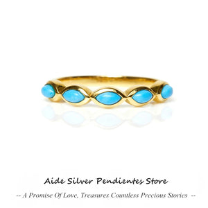 925 Silver Ring Horse Eye Turquoise Inlaid Women's Engagement Wedding Rings