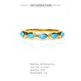 925 Silver Ring Horse Eye Turquoise Inlaid Women's Engagement Wedding Rings