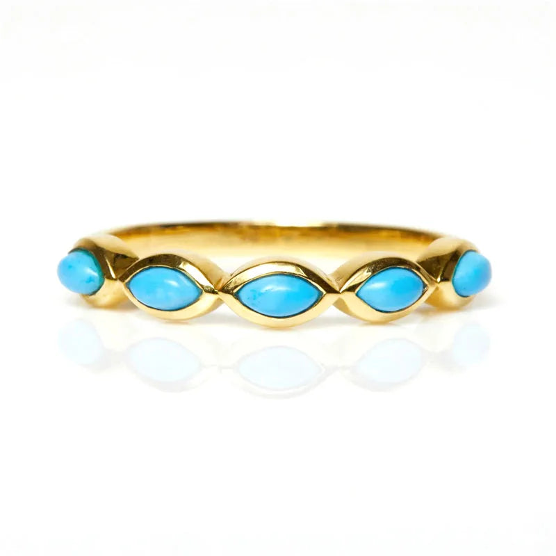 925 Silver Ring Horse Eye Turquoise Inlaid Women's Engagement Wedding Rings