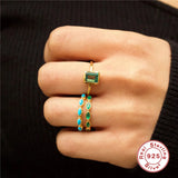 925 Silver Ring Horse Eye Turquoise Inlaid Women's Engagement Wedding Rings