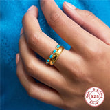 925 Silver Ring Horse Eye Turquoise Inlaid Women's Engagement Wedding Rings