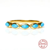925 Silver Ring Horse Eye Turquoise Inlaid Women's Engagement Wedding Rings