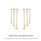 Zircon Tassel Earring Studs 925 Silver Women's Anniversary Jewel